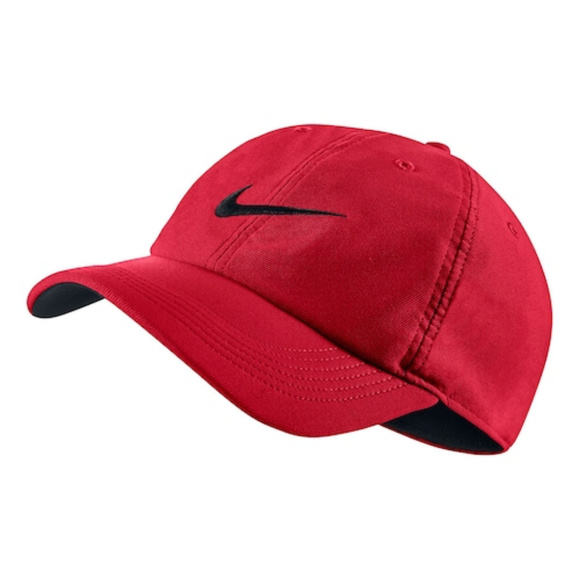 white nike hat with red swoosh